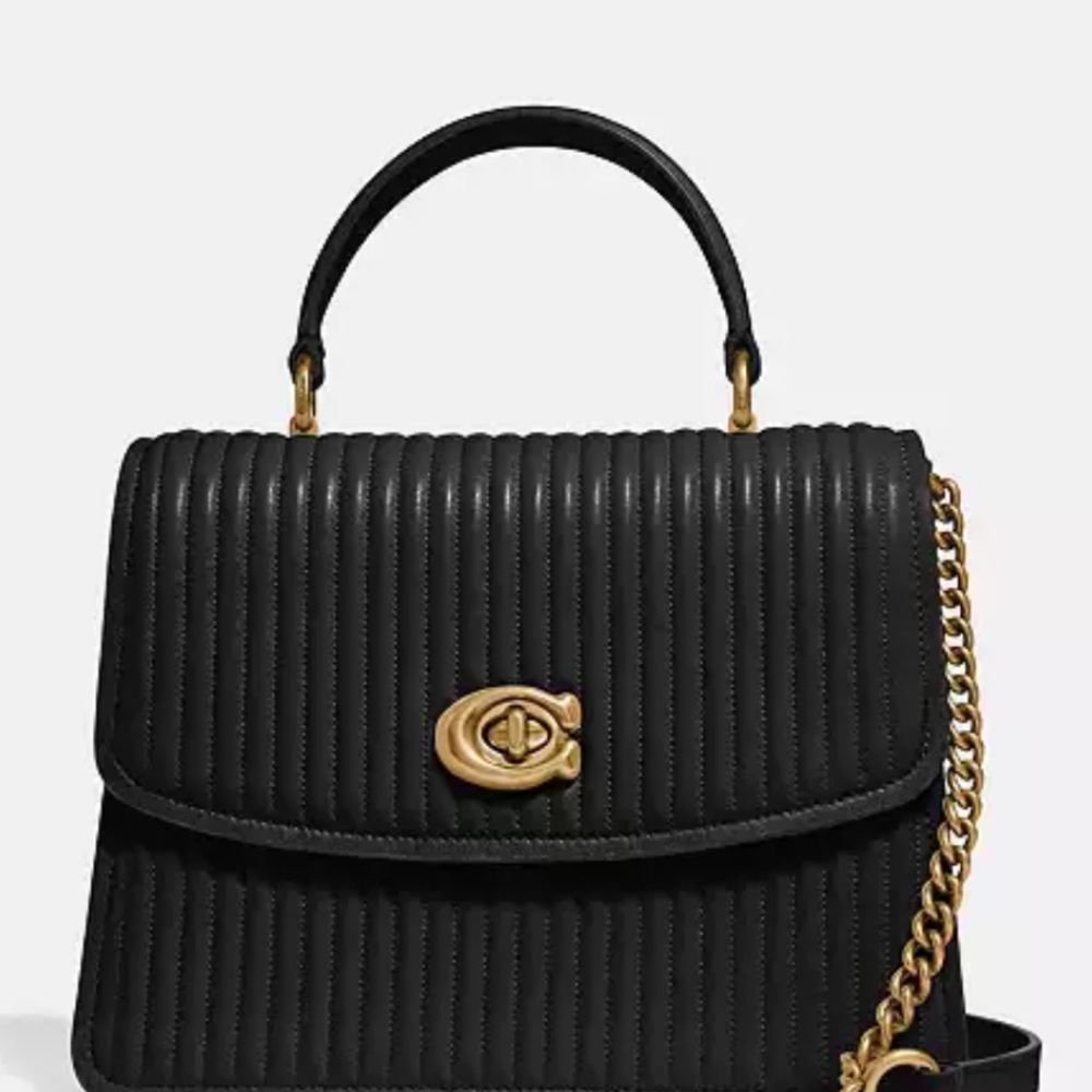 Coach Parker Black Quilted Satchel with Gold Chain
